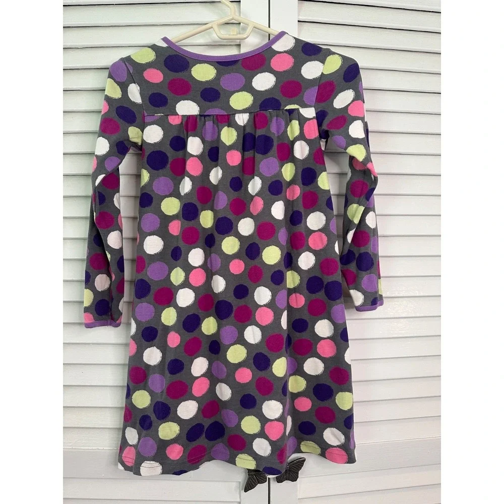 Hanna‎ Andersson Size 130 7-8 Gray Purpe Polka Dot Long Sleeve Playdress